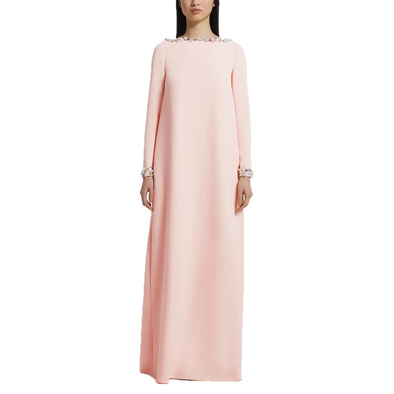 Robe Abaya Longue Ample Perles Minimaliste
