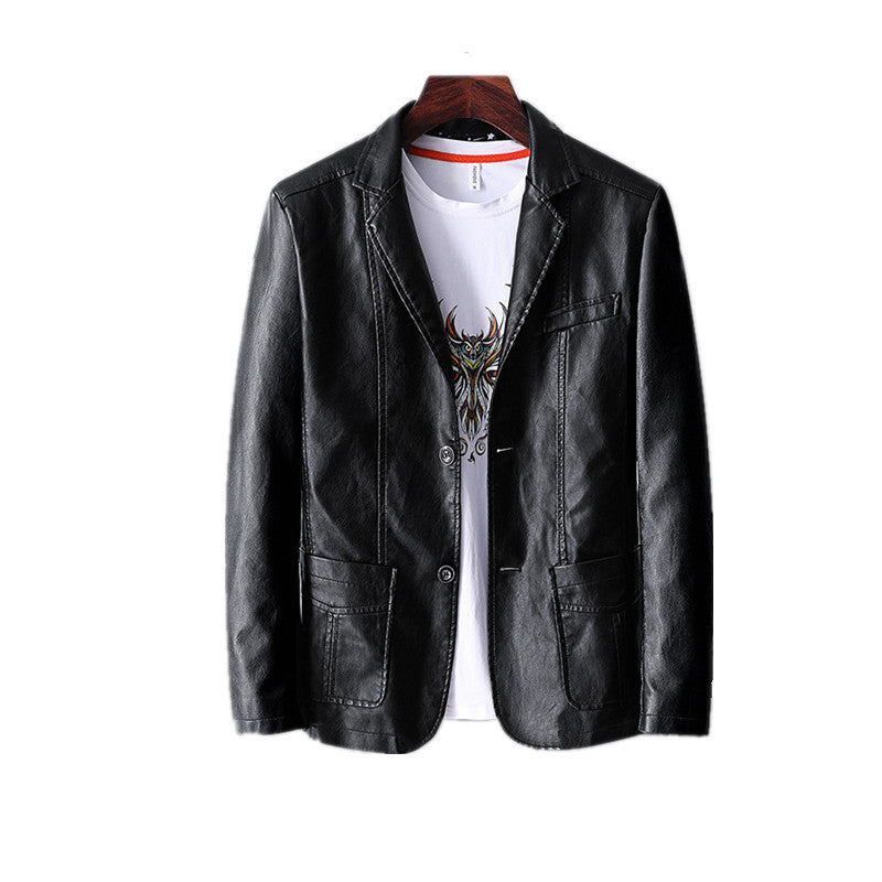 Men's Thin Lapel Leather Jacket for Autumn and Winter