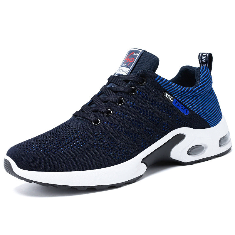 Men's Mesh Lace-Up Sneakers Lightweight Breathable Outdoor Running Shoes with Striped Design
