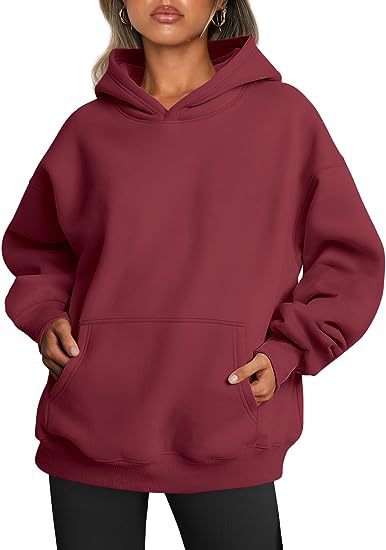 Sweat-shirt à capuche oversize uni avec poches pour femme - Pullover, Polyester, S-XXL