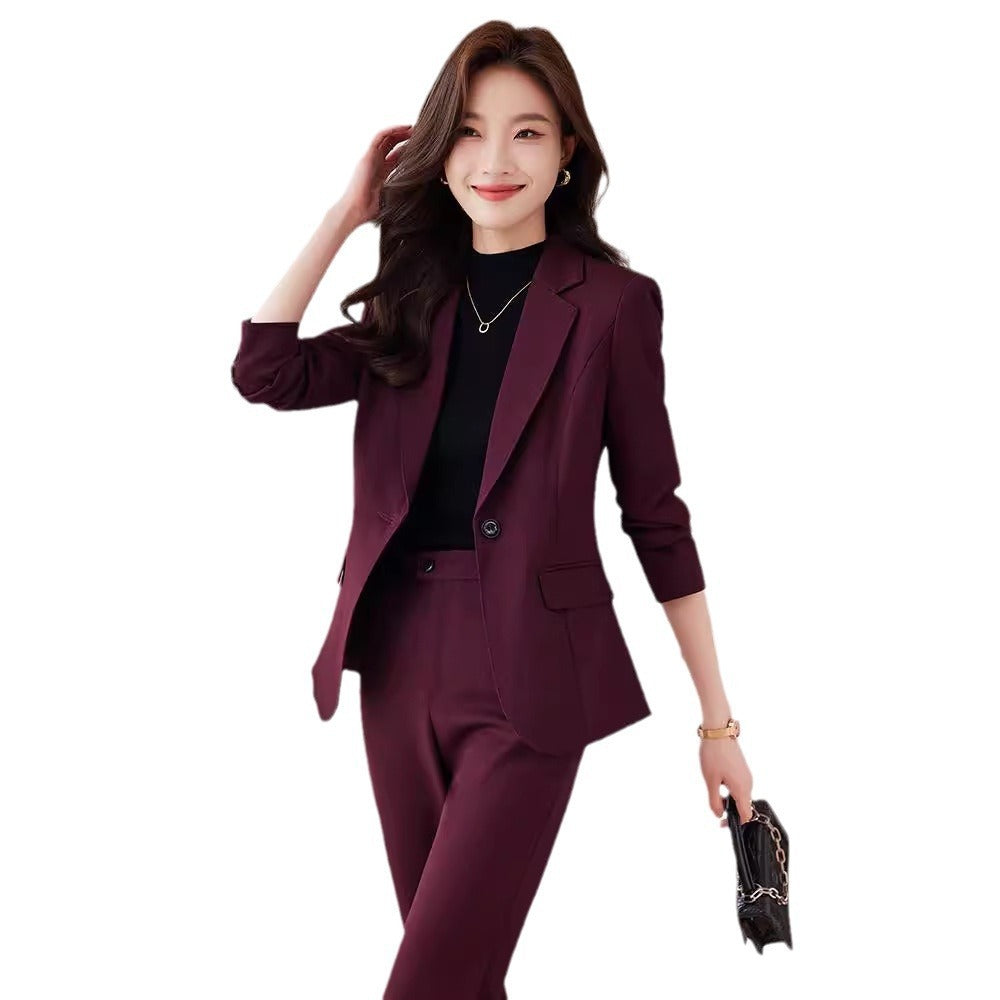 Red Blazer Suit for Women Fall Winter Fashion Temperament Goddess Style