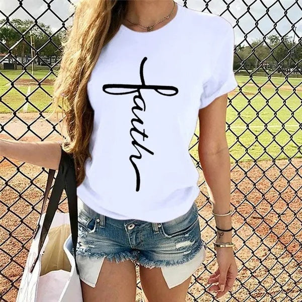 Letter Print Round Neck Short Sleeve T-Shirt