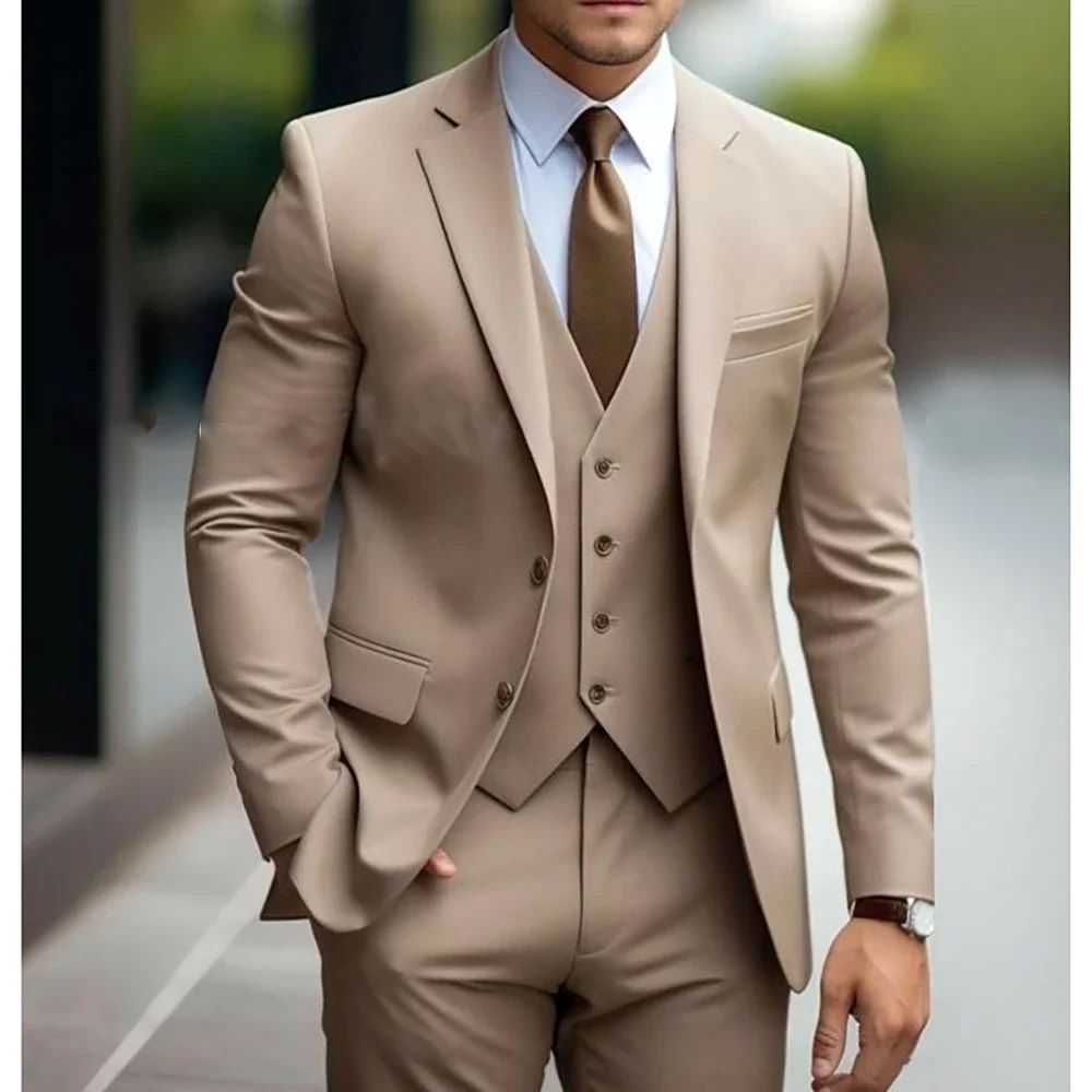 Men's Business Casual Slim Fit Three-Piece Suit Cotton Blend