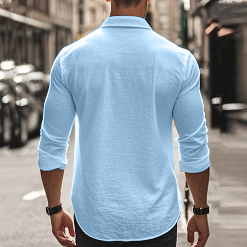 Men's Cotton Linen Shirt High Elastic Comfortable Long Sleeve