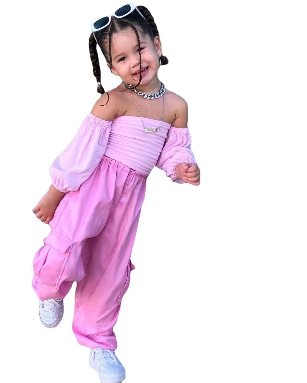 Off-Shoulder Raglan Sleeve Overalls Suit with Straight Trousers