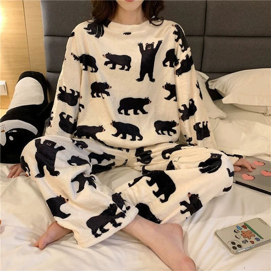 Pajamas Winter Flannel Style Long-sleeved Thickened Velvet