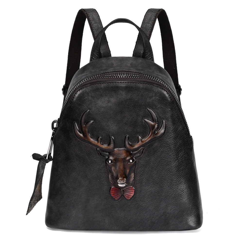 Sac à dos double rétro en cuir 20-35L avec motif de lotion de soin pour arbres