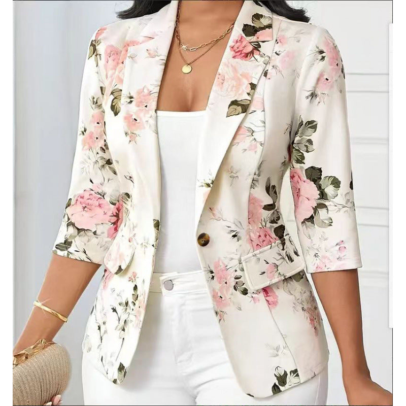 Veste florale tendance pour femme, coloris noir, rose et rouge rosé, tailles S-XL