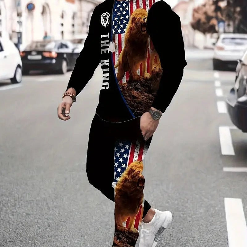 Men's 3D Digital Print Round Neck Sports Sweatshirt Suit