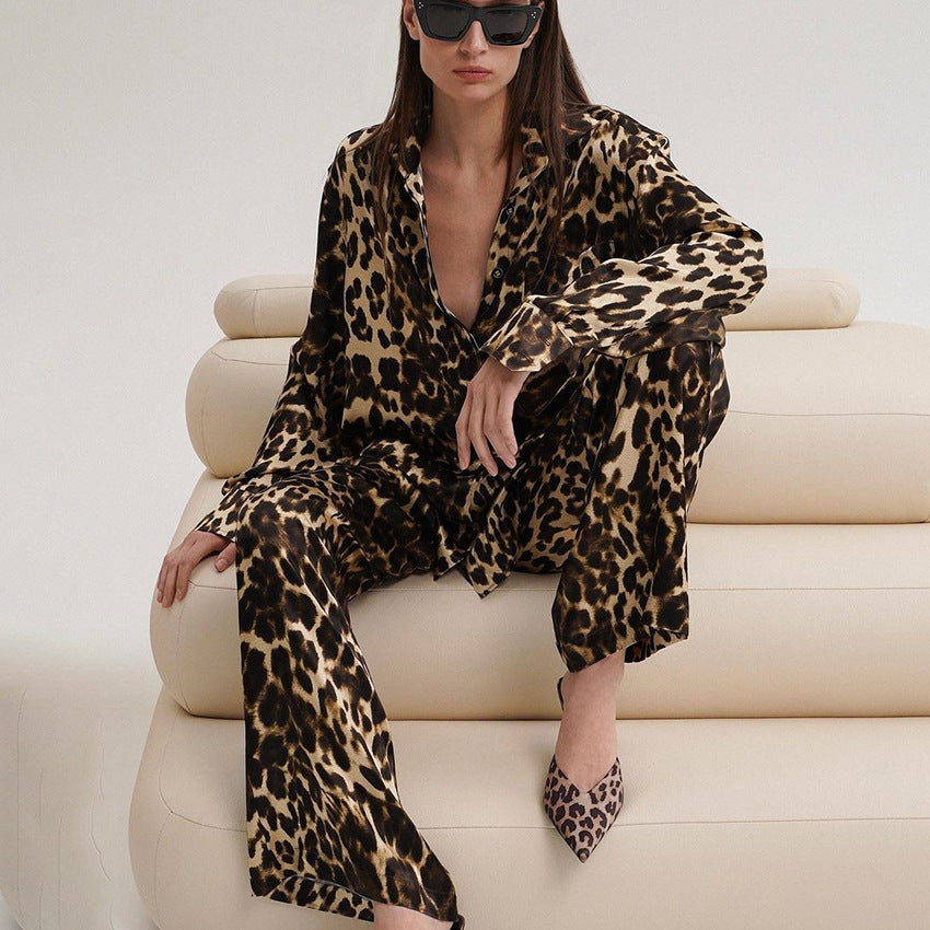 Ensemble de pyjama léopard chaud et confortable en coton à manches longues