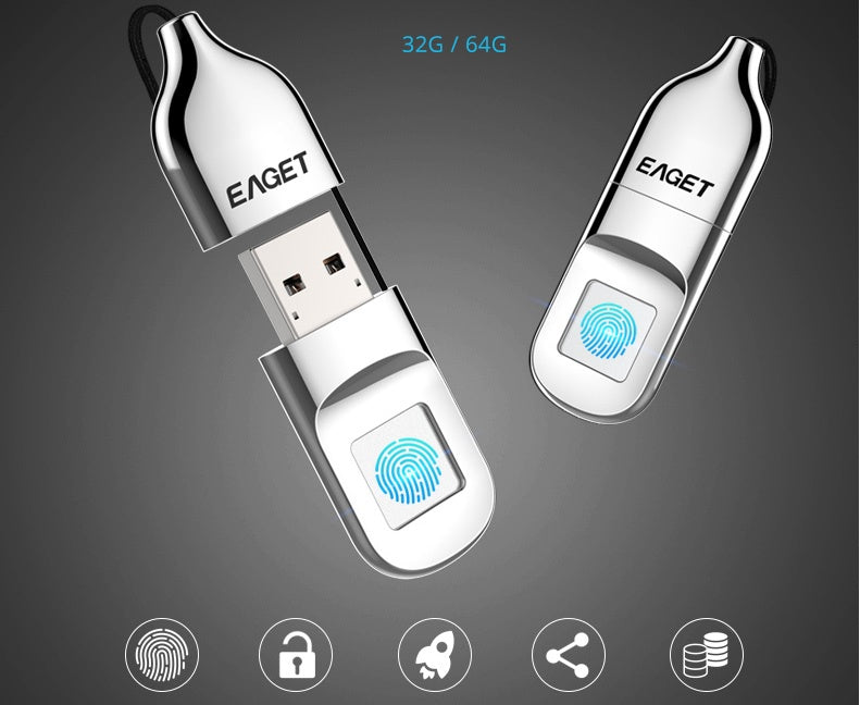محرك أقراص فلاش USB معدني مشفر ببصمة الإصبع 32 جيجابايت 64 جيجابايت USB 2.0