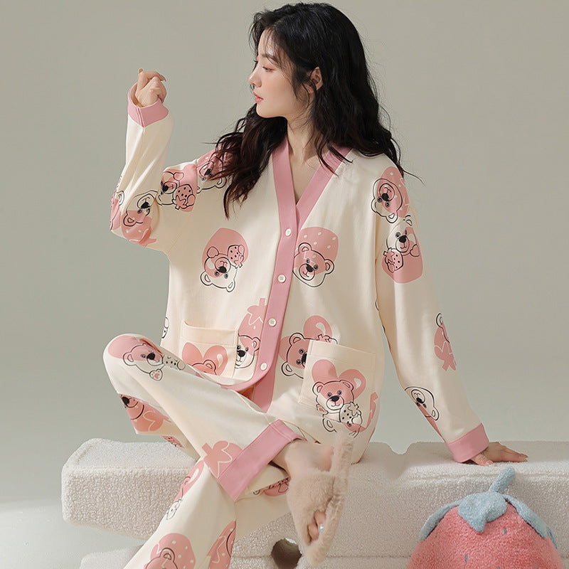 Ensemble pyjama à manches longues en coton pour femme