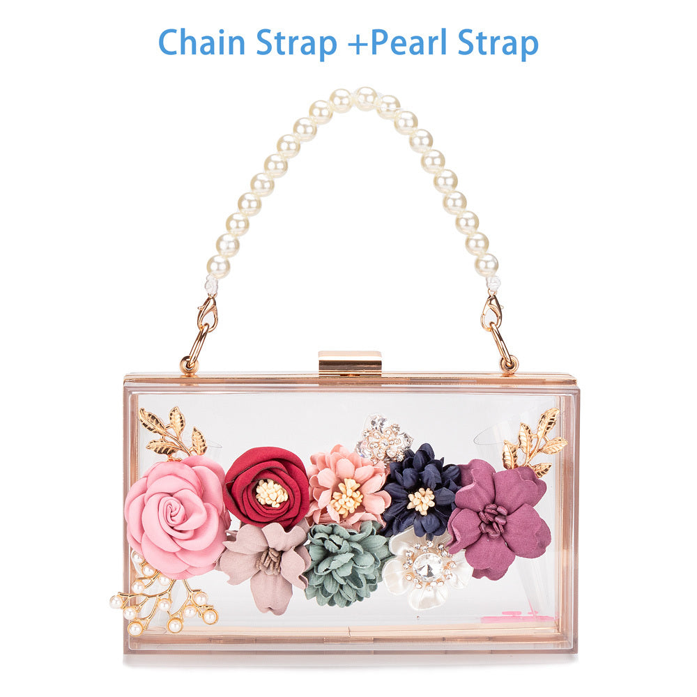 Transparent Flower Acrylic Square Bag for Women