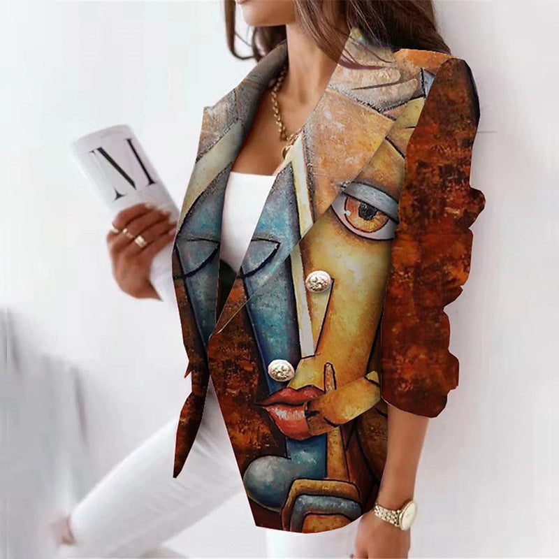 3D Color Print Slim Fit Suit Jacket for Women
