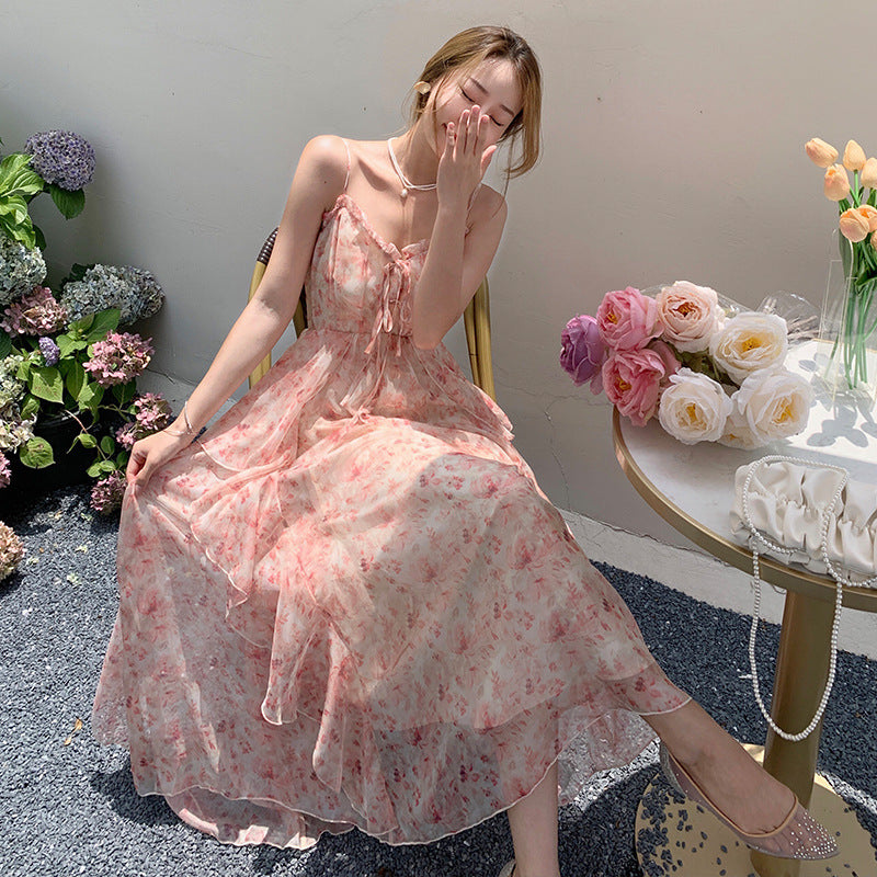 Ladies Floral French Sling Dress in S, M, L