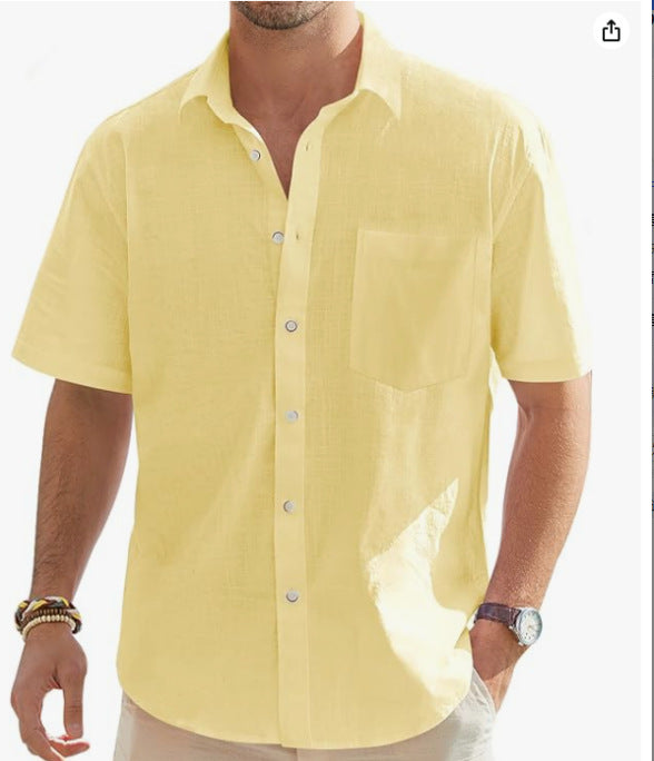 Men's Cotton Linen Short Sleeve Shirt Top