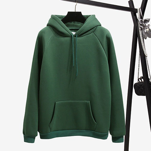 Pure Color Plus Velvet Padded Hooded Sweater