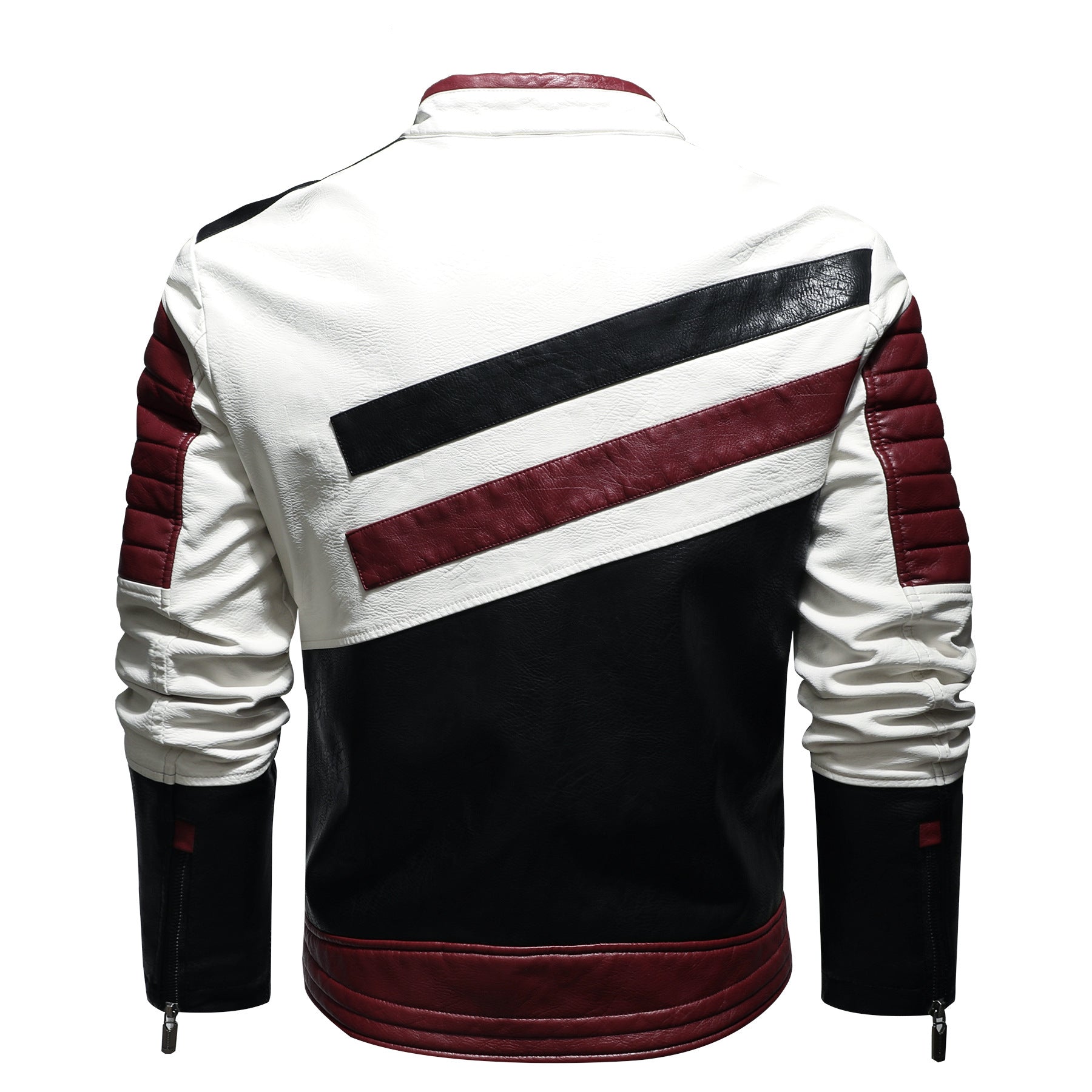 Men's Slim-Fit Motorcycle Leather Jacket with Stand Collar