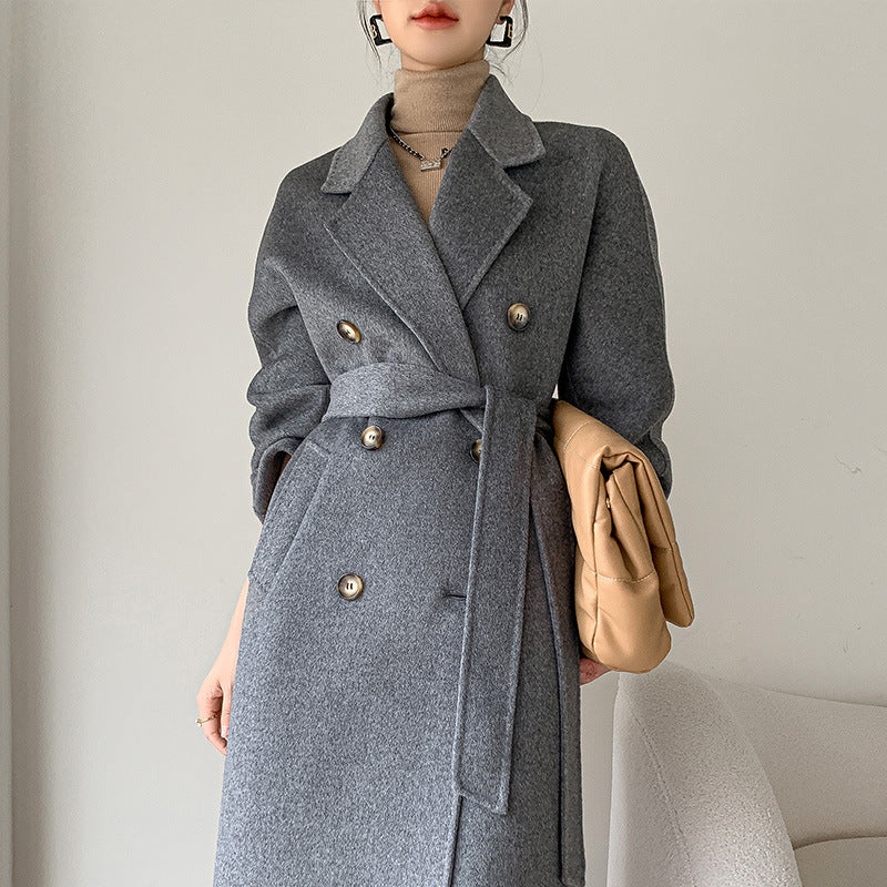 Women's Wool Suit Collar Reversible Tweed Coat - Fashionable & Versatile