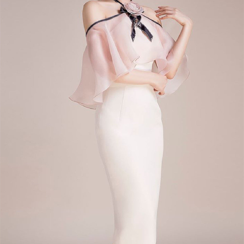 Elegant White Fairy Dress with Lotus Sleeves, Polyester, Sizes S-XL