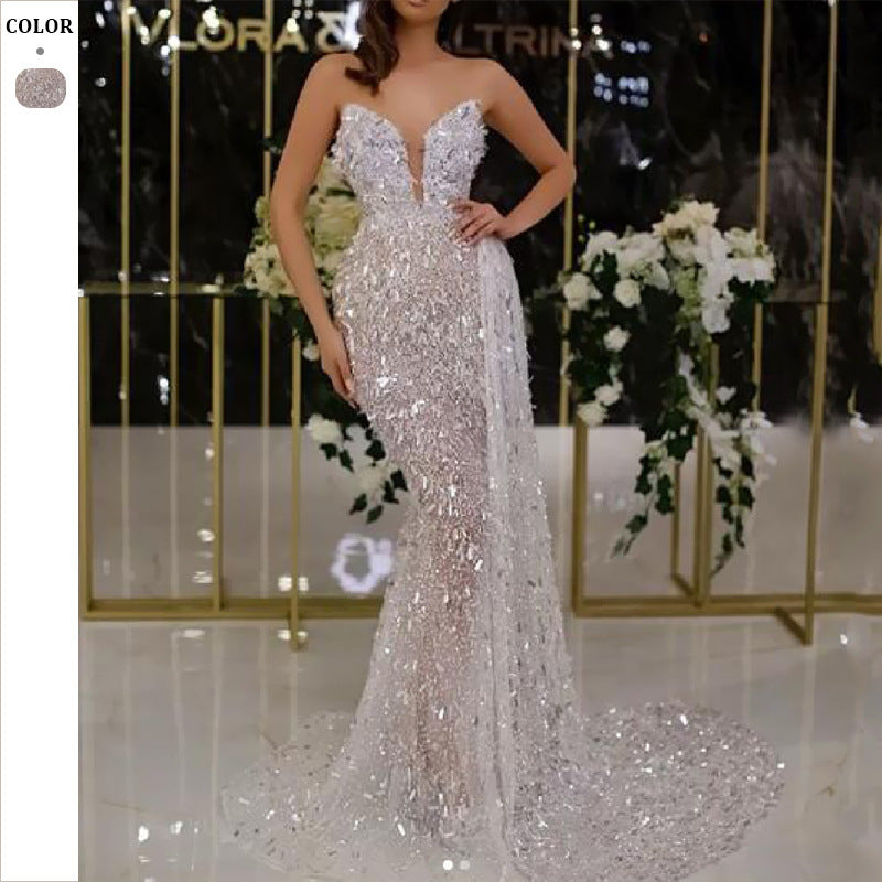 Sexy V-Neck Hot Silver Sleeveless Suspenders Dress
