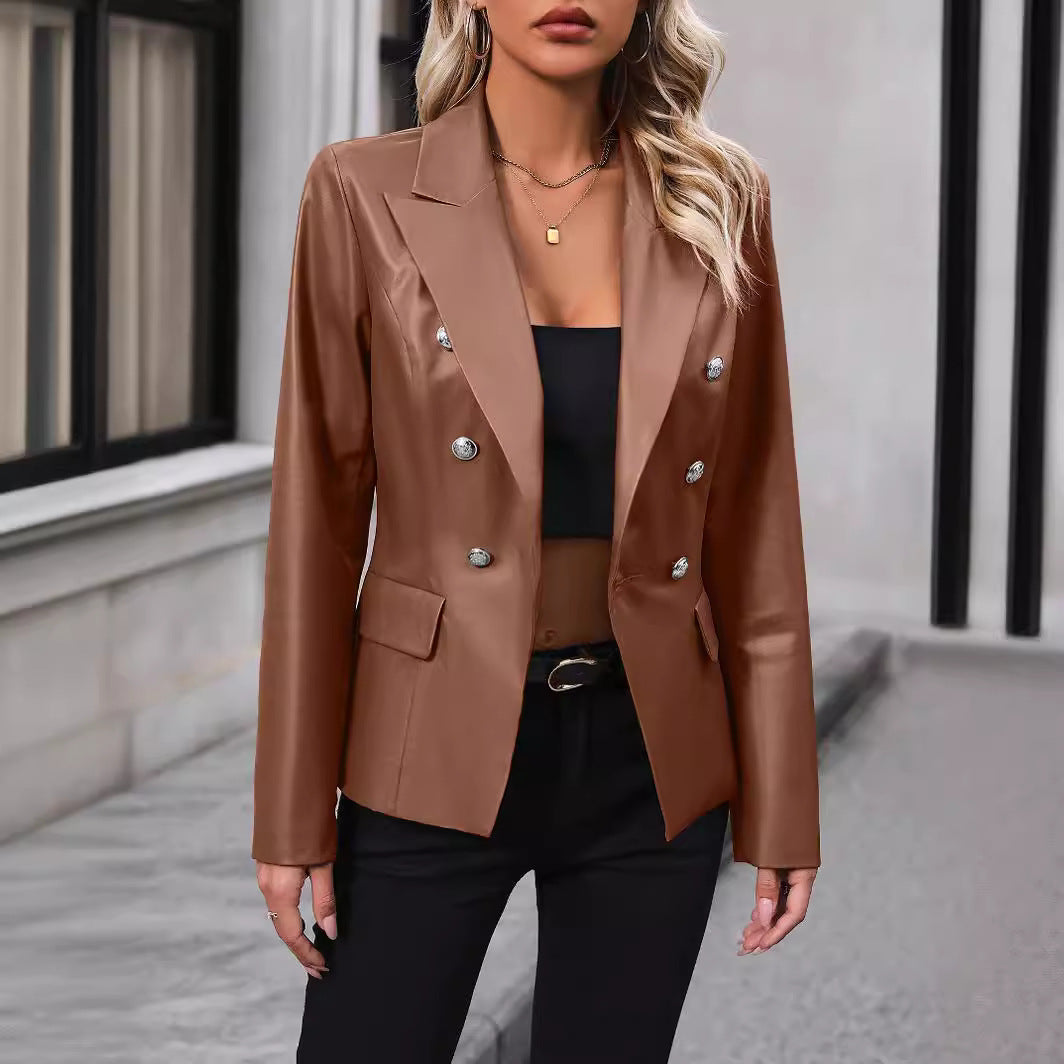 Manteau de moto en similicuir PU croisé pour femme