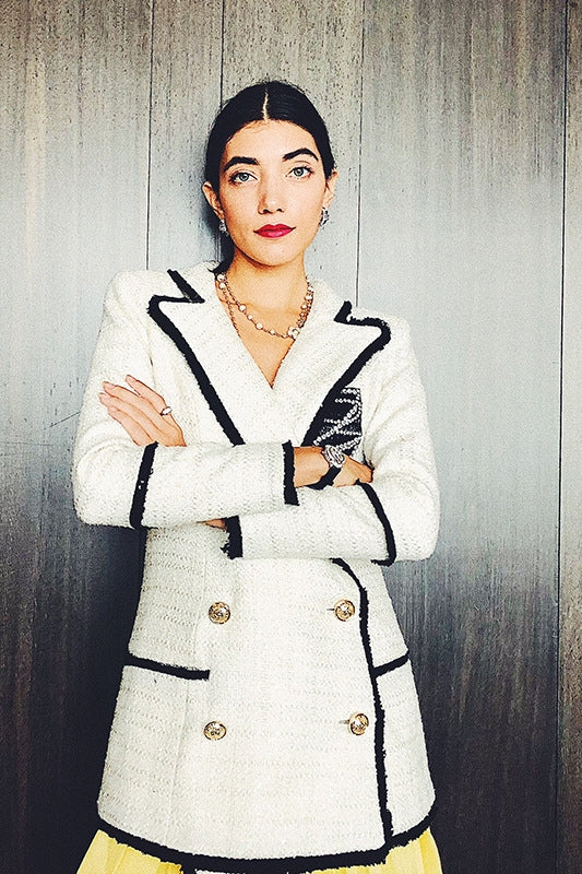 Sparkly White Floral Double-Breasted Coat