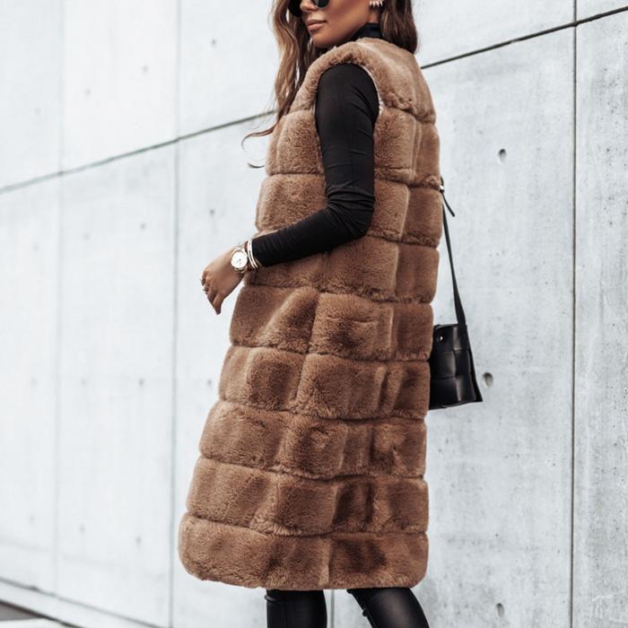 Short Real Fur Round Neck Vest Jacket