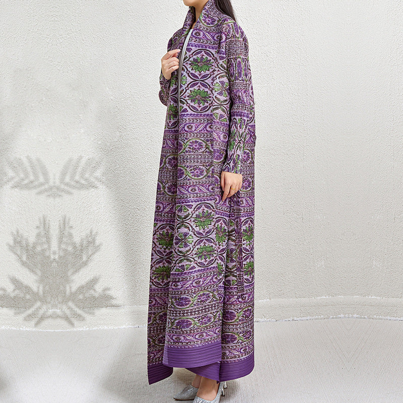Robe cardigan plissée imprimée grande taille