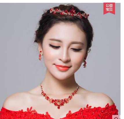Bijoux de mariée, collier rouge, boucles d'oreilles, trois ensembles de toasts, accessoires de mode en gros