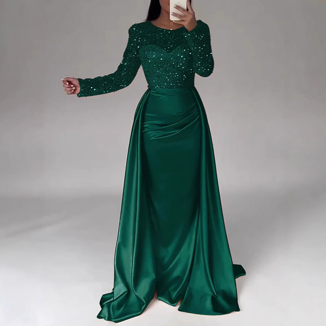 Robe de soirée élégante à manches longues et paillettes pour femme