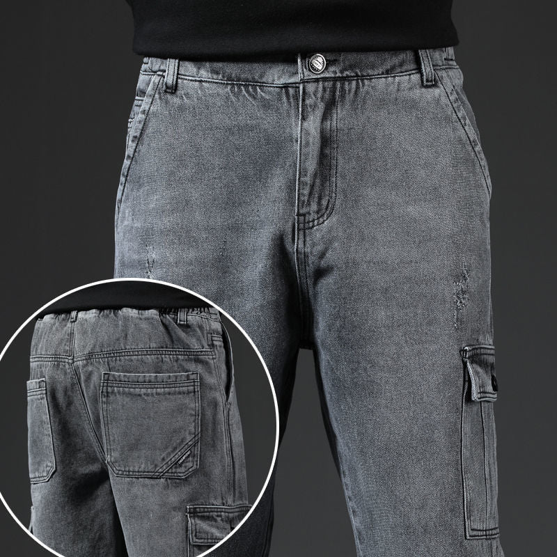 Multi-Pocket Men’s Jeans in Blue, Black & Gray Cotton