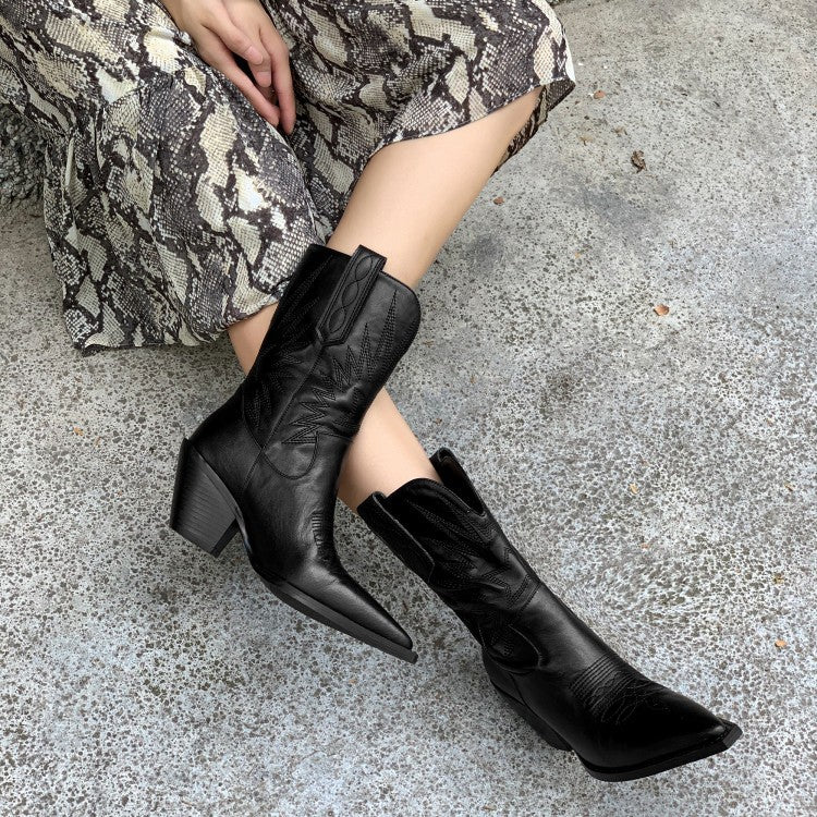 Vintage Leather Cowboy Rider Knight Boots for Women
