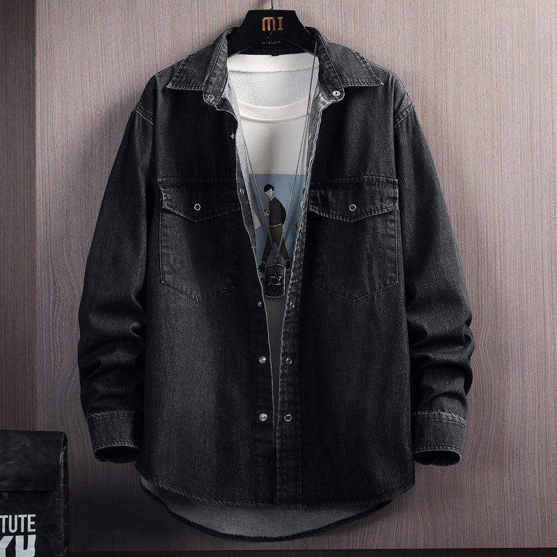 Chemise en jean ample à manches longues en coton pour homme