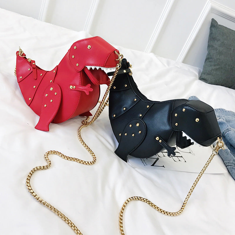 Dusun rivet personality dinosaur design fashion leather cross body mini shoulder bag