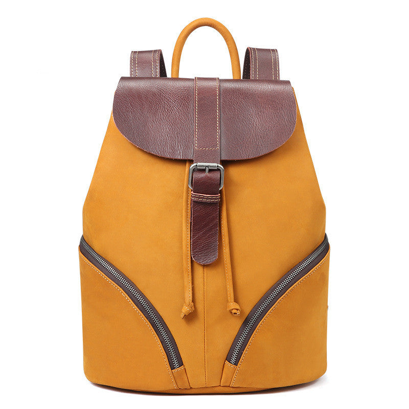 Fashion Contrast Color Ladies Cowhide Backpack 37CM