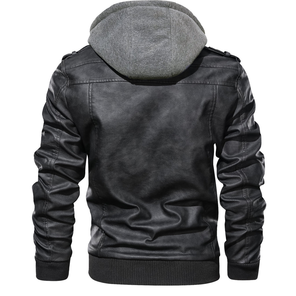 Men's Slim Fit Faux Leather Lapel Zip-Up Jacket