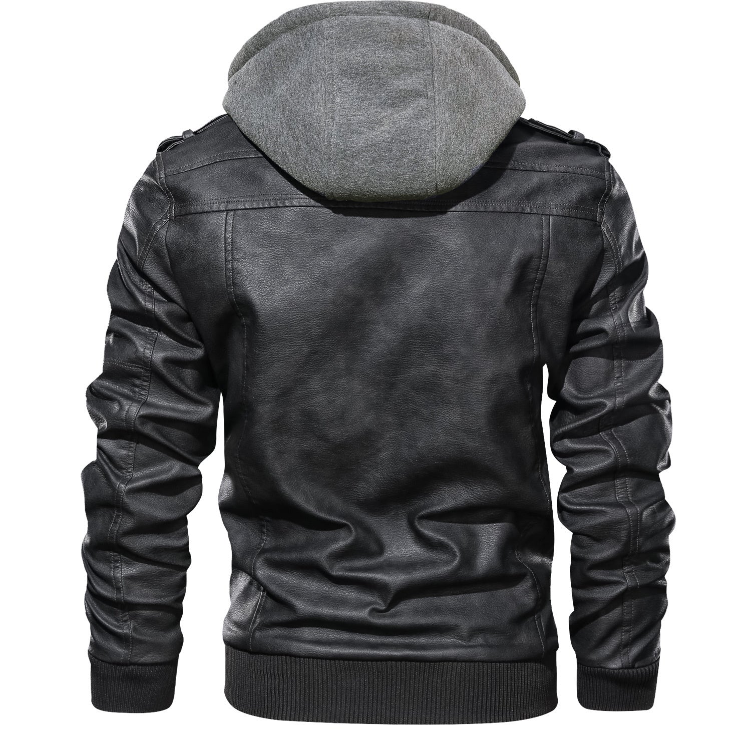 Men's Slim Fit Faux Leather Lapel Zip-Up Jacket