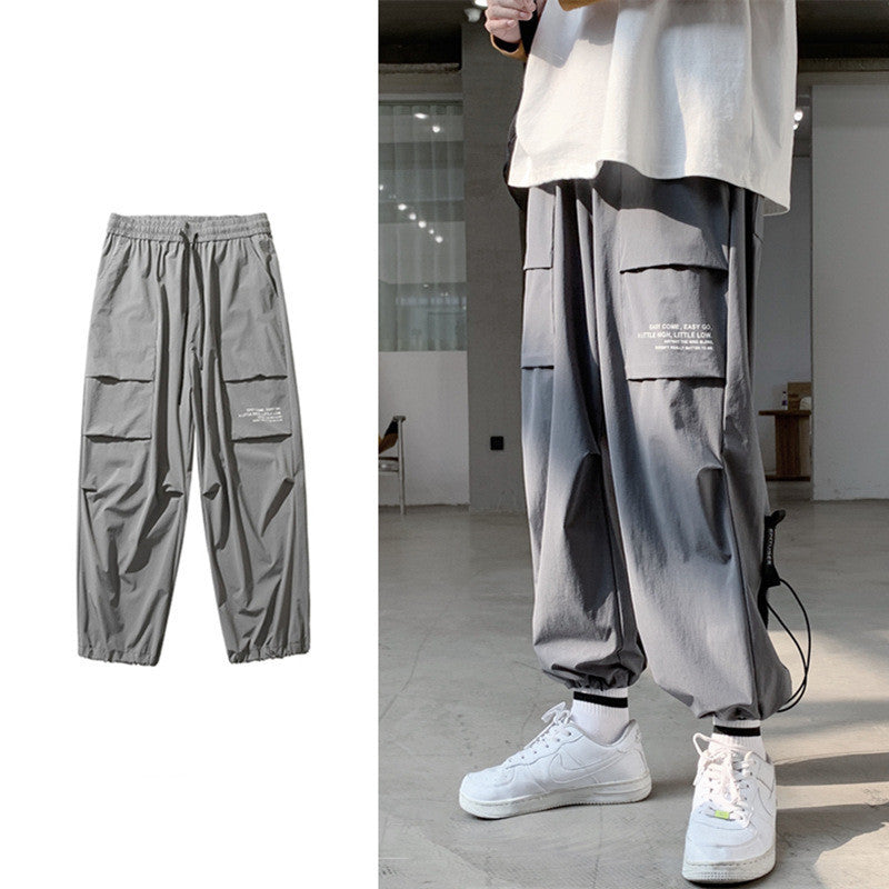 Men's Drawstring Casual Loose Multi-Pocket Overalls Pants