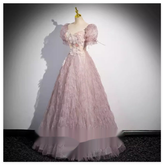 Nouvelle Robe de Soirée Rose Décolleté en V Profond pour Banquet de Fiançailles