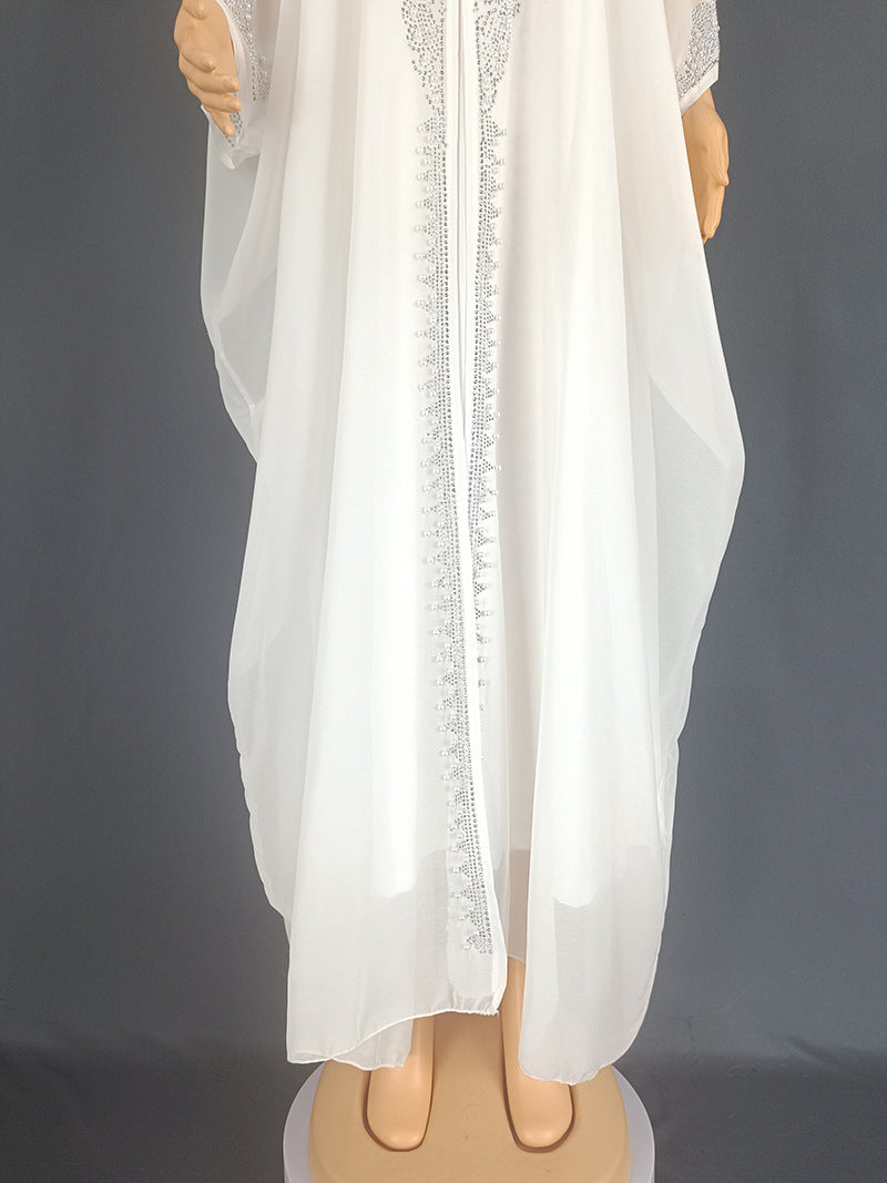 Rhinestone Beaded Muslim Hooded Long Gown Dress