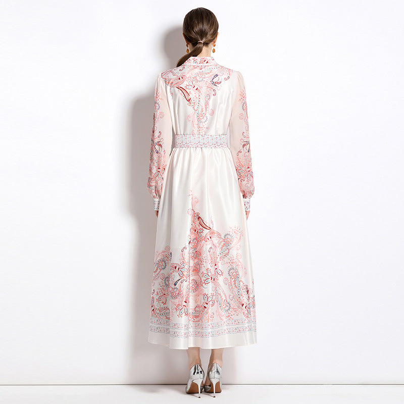 Cardigan Robe Rétro Imprimée Droite Jupe Mi-Longue Manches Longues PVC
