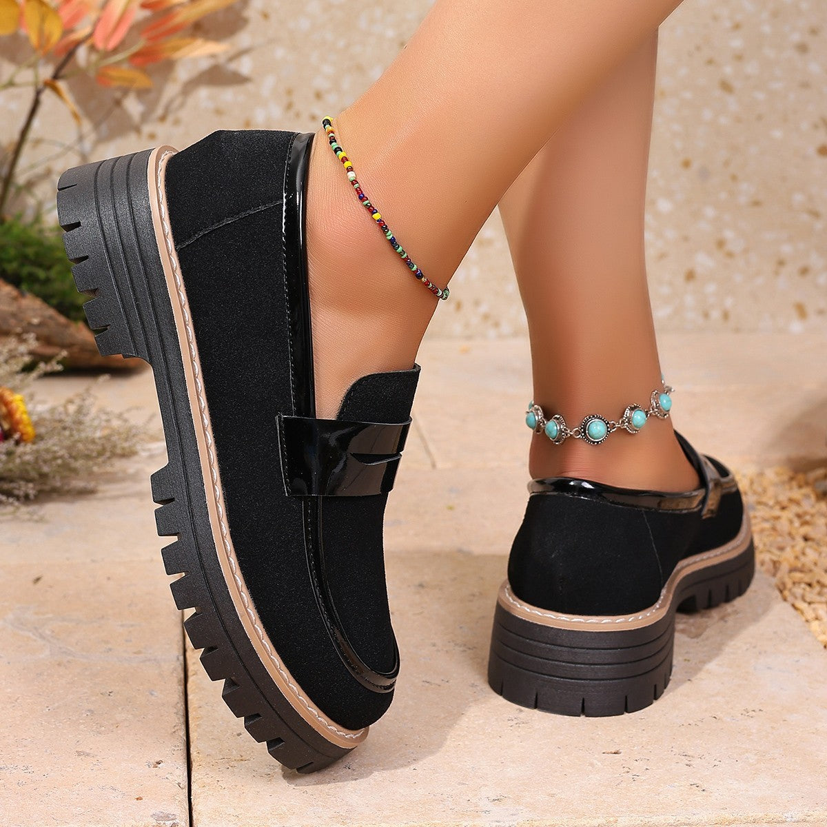 Plus Size Casual Matte Chunky Heel Platform Loafers for Women