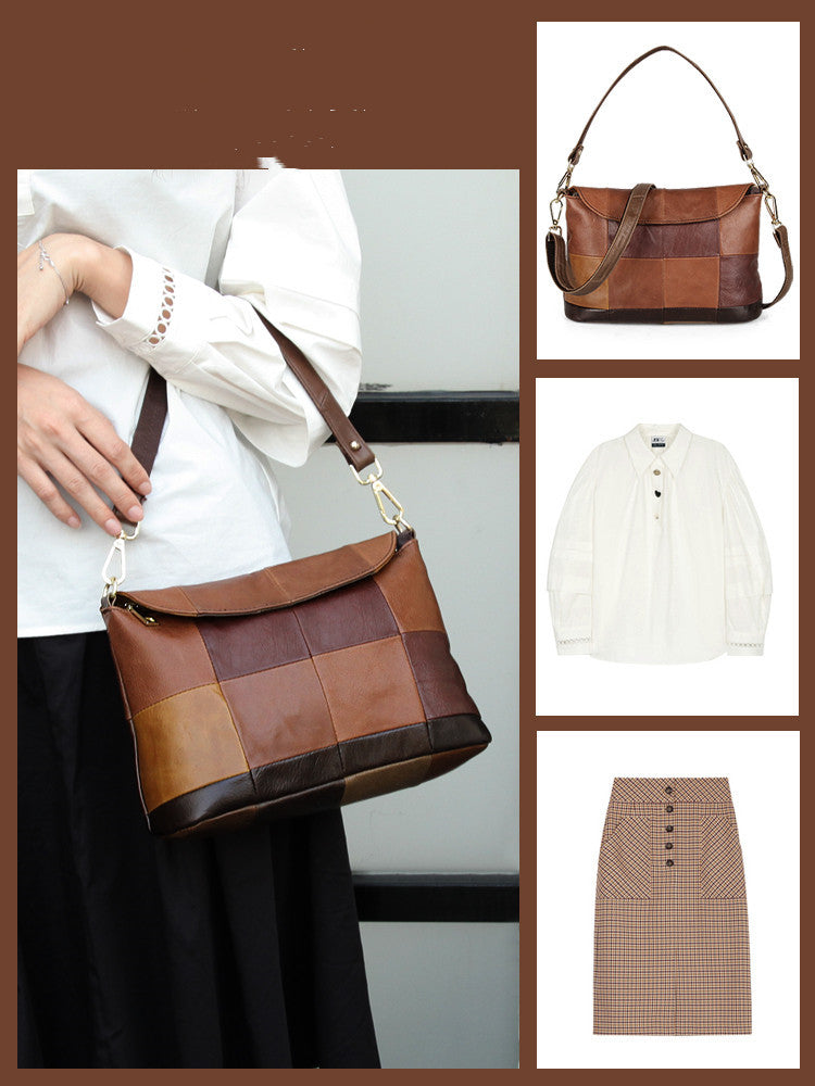 Vintage Cowhide Leather Women's Messenger Bag with Magnetic Closure