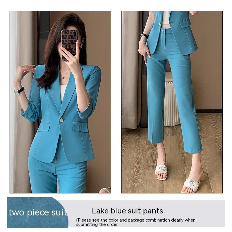 Simple and Capable 3/4 Sleeve Suit with Pants in Lake Blue, Pink, White - Sizes S-4XL