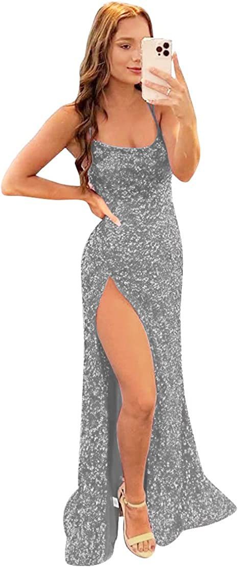 Long Sequin Split Evening Dress