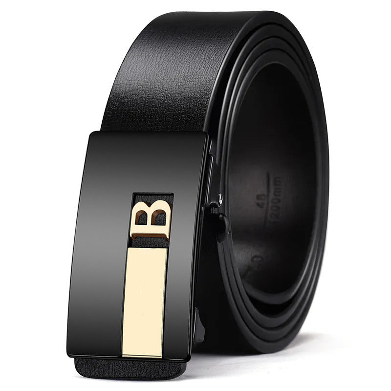 Men's Genuine Leather Automatic Buckle Toothless Belt Black