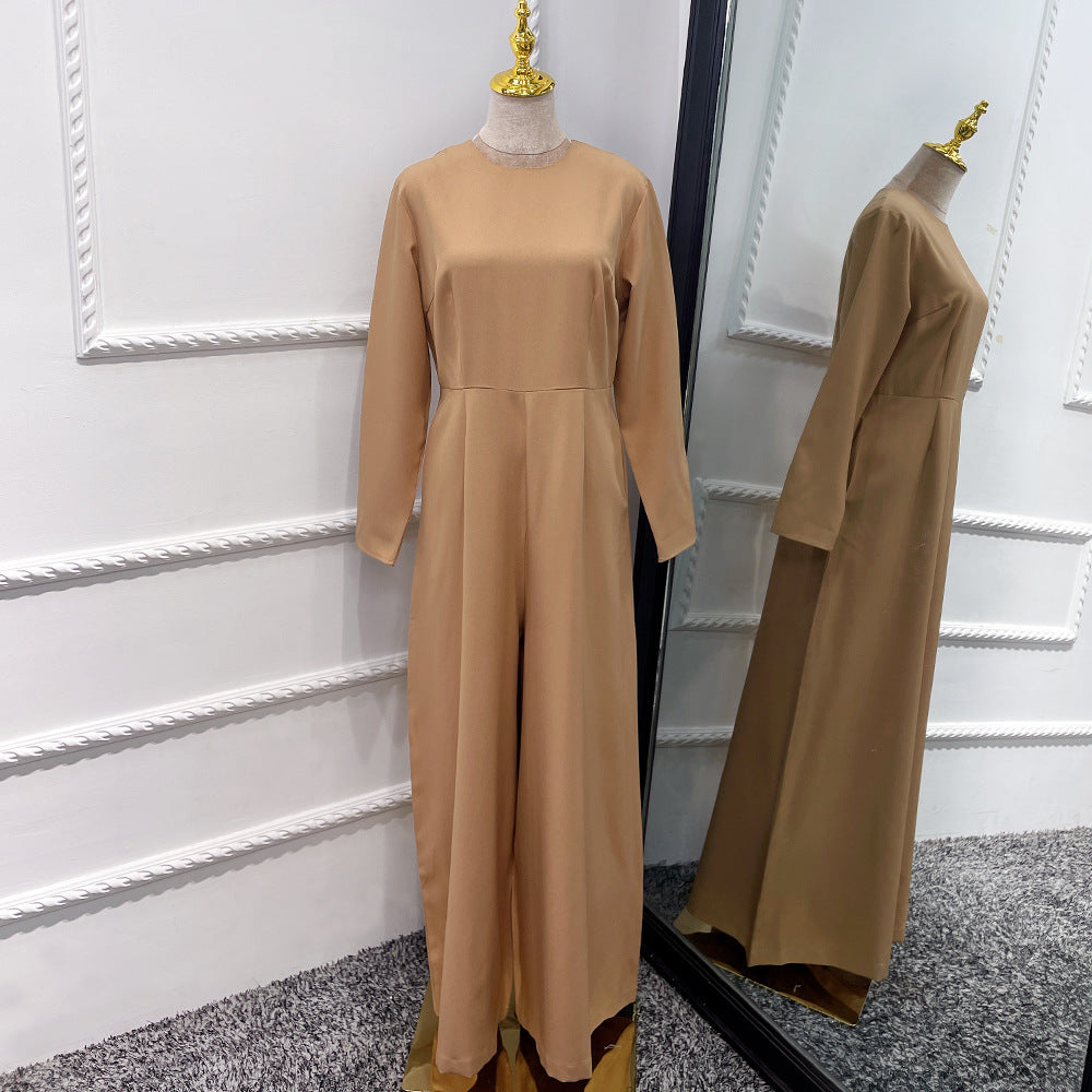 Moyen-Orient Dubaï Combinaison Robe Unie en Coton Mélangé Turc