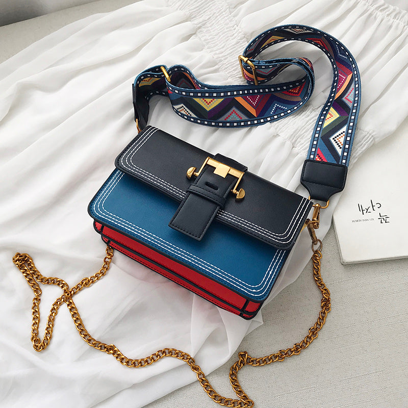 Color matching foreign style wide shoulder belt leisure chain women's bag