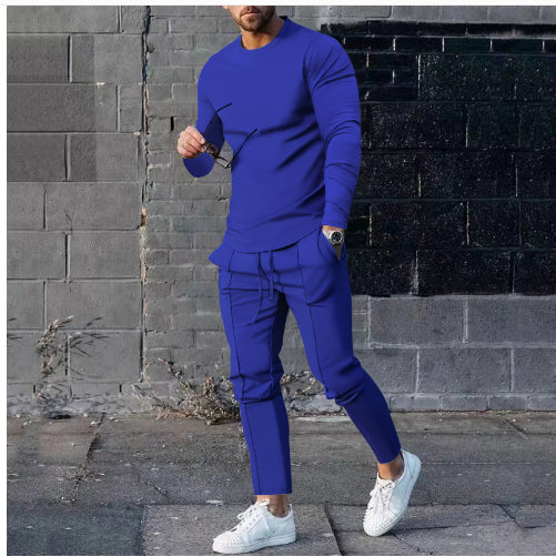 Ensemble pull col rond à manches longues coupe ajustée et pantalon cigarette à cordon de serrage pour homme